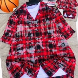 Tie-Dye Checkered "MUSIC" Rhinestone Camp Shirt